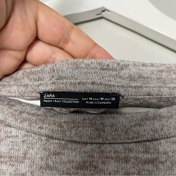 Zara Cinched Long Sleeve Cream Tan Soft Lightweight Oversized Sweater Dress Med - Picture 4 of 8